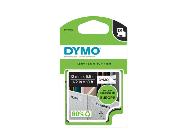 LABELTAPE DYMO LABELMANAGER D1 POLYESTER 12MM WIT 1